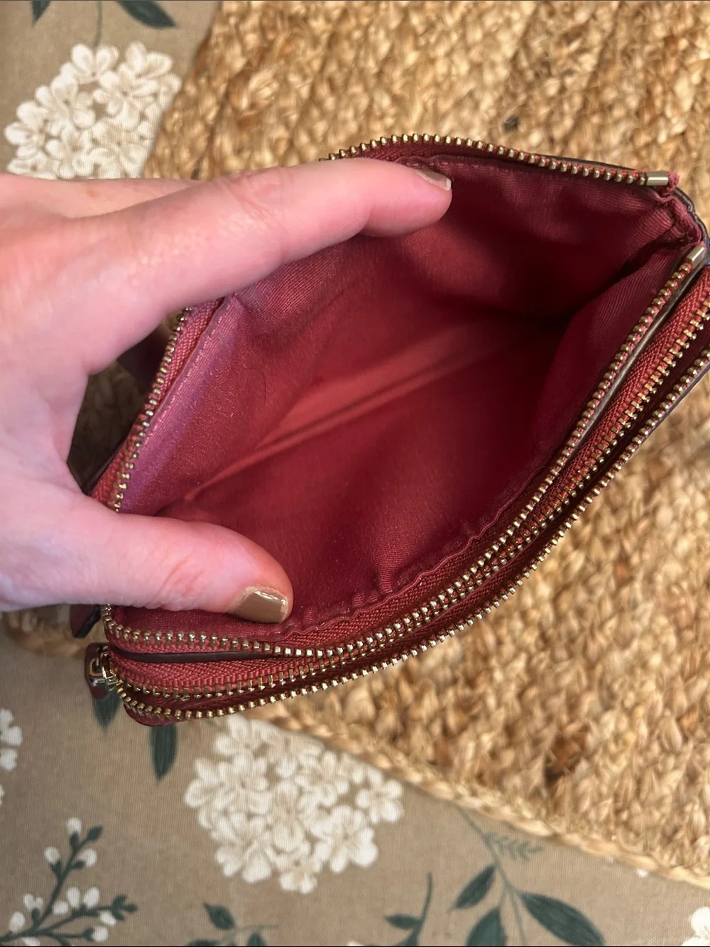 Coach Brown Wristlet with Pink Trim